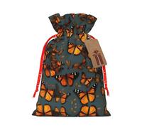 Heaps Of Orange Monarch Butterflies Print Christmas Gift Bag, Drawstring Christmas Bags Reusable Gift Bags With Name Tags