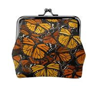 Heaps of Orange Monarch Butterflies Print Coin Purse for Women Cute PU Leather Kiss-lock Change Purse Wallet, Black, One Size, Pattern