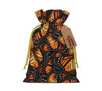 Heaps of Orange Monarch Butterflies Print Drawstring linen gifts bag for Christmas Party,holiday packaging presents bags.