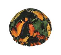Heaps of Orange Monarch Butterflies -Print Extra Large Waterproof Shower Cap-Double Layer Protection For Long/Curly Hair