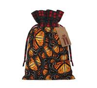 Heaps Of Orange Monarch Butterflies Print Festive Christmas Drawstring Gift Bags For Xmas Decorative Present Wrapping Needs