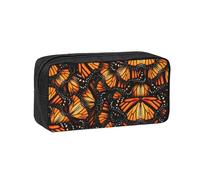 Heaps of Orange Monarch Butterflies Print Large Pencil Case Big Capacity Pen Case Durable Pencil Box Stationery Bag for Travel Makeup