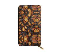 Heaps of Orange Monarch Butterflies Print Leather Long Clutch Wallet – Fashionable Personalized Wallet, Multiple Card Slots, Gift Ready, Black, One Size