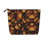 Heaps of Orange Monarch Butterflies Print Makeup Bag Single Layer Fake Hemp Zipper Makeup Bag Accessories for Women Black One Size Black One Size, Black/White, One Size