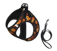 Heaps of Orange Monarch Butterflies Print Pet Leash Vest Soft Adjustable Step in Puppy Vest Outdoor Walking with Leash