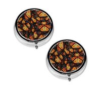 Heaps of Orange Monarch Butterflies Print Pill Box 3 Compartment Medicine Pill Case,Portable for Pocket Or Purse Pill Organizer Decorative Metal Medicine Vitamin Organizer Unique Gift