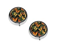 Heaps of Orange Monarch Butterflies -Print Portable Round Pill Box - Stylish Round Pill Organizer for Travel Compartments Gift for Medication Management