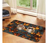 Heaps of Orange Monarch Butterflies print PU Leather Feeding Mat for Dogs Cats Pet Food Mat Absorbent Non-Slip Rubber Bottom