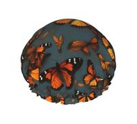 Heaps Of Orange Monarch Butterflies Print Shower Cap Reusable Bath Cap Double Layer Bath Hair Caps, Keeps Hair Dry, Fits All Head