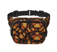 Heaps Of Orange Monarch Butterflies Print Unisex Square Double Layer Waist Bag Crossbody Fanny Pack Travel Workout Accessory, Black, One Size