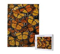 Heaps of Orange Monarch Butterflies Printed Jigsaw Puzzle with Storage Box, Wooden Puzzle for Adults and Kids, 500 Pieces Family Fun Decorative Game