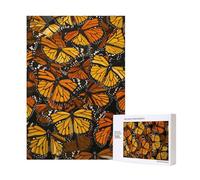 Heaps of Orange Monarch Butterflies Printed Jigsaw Puzzle with Storage Box, Wooden Puzzle for Adults and Kids, 300 Pieces Family Fun Decorative Game, 28x40 CM