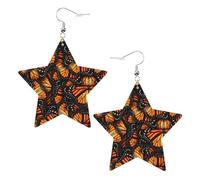 Heaps of Orange Monarch Butterflies Star Shape Earrings, Modern Dangle Earrings, Women's Statement Jewelry for Office Daily