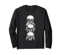 Hear See Speak No Evil Halloween Skull Skeleton Bones Gothic Long Sleeve T-Shirt