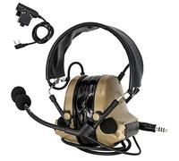 Hearangel Tactical Headset with Gel Ear Pads Automatic Sound Pickup Noise Reduction with Ken PTT 2 PIN Compatible with uv5r 2 Way Radio for Airsoft Sports (Tan)