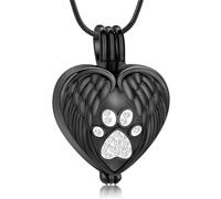 Hearbeingt Angel Wing Cremation Heart Urn Necklace Ashes Jewelry for Dog/Cat Cremation Pet Jewelry for Ashes Pendant Paw Print Memorial Locket Ash Holder, Stainless Steel, No Gemstone