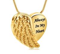 Hearbeingt Cremation Heart Urn Necklace for Ashes Stainless Steel Angel Wing Cremation Jewelry for Women Men Keepsake Memorial Ash Locket, Stainless Steel, No Gemstone