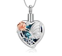 Hearbeingt Cremation Jewelry Butterfly Urn Necklaces for Ashes for Women Memorial Keepsake Heart Urn Pendant for Human Pet Ashes, Stainless Steel, No Gemstone