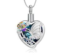 Hearbeingt Cremation Jewelry Butterfly Urn Necklaces for Ashes for Women Memorial Keepsake Heart Urn Pendant for Human Pet Ashes, Stainless Steel, No Gemstone