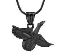Hearbeingt Cremation Jewelry for Ashes Pendant - Winged Guitar Urn Necklace for Human/Pet Memorial Gift for Guitarist or Music Lover, Stainless Steel, No Gemstone