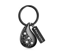 Hearbeingt Cremation Urn Keychain Teardrop Cremation Urn Memorial Keychain Ashes Cremation Jewelry for Men Women, Black, S