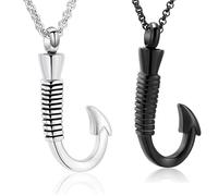 Hearbeingt Fish Hook Cremation Jewelry for Ashes Fishing Hook Urn Necklace for Ashes for Human Pet Stainless Steel Keepsake Pendant for Men Women, Stainless Steel, No Gemstone