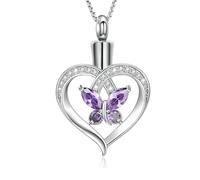 Hearbeingt Heart Cremation Jewelry for Ashes Butterfly Urn Necklaces for Ashes Cremation Jewelry Ash Keepsake Memorial Ashes Jewelry for Women Girls, Stainless Steel, No Gemstone