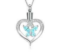 Hearbeingt Heart Cremation Jewelry for Ashes Butterfly Urn Necklaces for Ashes Cremation Jewelry Ash Keepsake Memorial Ashes Jewelry for Women Girls, Stainless Steel, No Gemstone