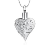 Hearbeingt Heart Urn Necklace for Ashes for Women Cremation Jewelry Butterfly Ashes Pendant for Human/Pet Keepsake Urn Locket of Loved Ones, Stainless Steel, No Gemstone