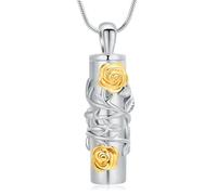 Hearbeingt Rose Flower Urn Necklace for Ashes Cylinder Cremation Jewelry Pendant for Human/Pet Cremation Ash Pendant Loved One Memorial Jewelry, Stainless Steel, No Gemstone
