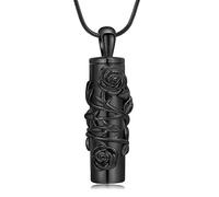 Hearbeingt Rose Flower Urn Necklace for Ashes Cylinder Cremation Jewelry Pendant for Human/Pet Cremation Ash Pendant Loved One Memorial Jewelry, Stainless Steel, No Gemstone