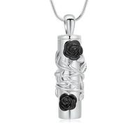 Hearbeingt Rose Flower Urn Necklace for Ashes Cylinder Cremation Jewelry Pendant for Human/Pet Cremation Ash Pendant Loved One Memorial Jewelry, Stainless Steel, No Gemstone