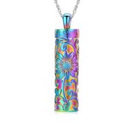 Hearbeingt Sunflower Urn Necklaces for Ashes Cylinder Bar Cremation Jewelry for Ashes for Women Men Cremation Keepsake Urn Pendant Memorial Lockets, Stainless Steel, No Gemstone