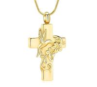 Hearbeingt Urn Necklace for Ashes Hummingbird Cross Cremation Jewelry for Ashes Memorial Urns Pendant Keepsake Jewelry for Men Women, One Size, Stainless Steel, No Gemstone