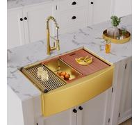 HEARCATE 30 Inch Luxury Gold Farmhouse Sink Workstation undermount 16 Gauge Stainless Steel Apron Front Gold kitchen Sink 10 Inch Deep Single Bowl Farm Sink