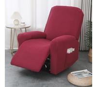 Hearda 1 Seater Jacquard Recliner Chair Cover, Recliner Slipcover for Electric Chair with Pockets, 4 Pieces Stretch Recliner Sofa Covers, Non-Slip Armchair Covers, Sofa Slipcovers Protector-Red