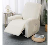 Hearda 1 Seater Jacquard Recliner Chair Cover, Recliner Slipcover for Electric Chair with Pockets, 4 Pieces Stretch Recliner Sofa Covers, Non-Slip Armchair Covers, Sofa Slipcovers Protector-White