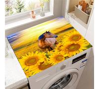 Hearda 3D Horse Print Washer and Dryer Top Protector Mat, Absorbent Washer Dryer Top Protector Mat Non-Slip Washing Machine Cover, for Kitchen Laundry Room Countertop Pad (Sunflower,50x50cm)