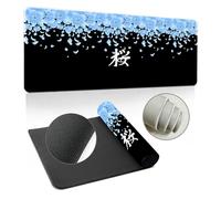 Hearda 3D Mouse Mat, Japanese Sakura Gaming Mouse Pad, Large Mouse Mat, Mousepad with Stitched Edges, Non-Slip Rubber Base Mouse Pads for Office & Home (700x300x3mm,Light blue 1)
