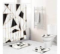 Hearda 3D Printing Modern 4 Piece Shower Curtain Set, Waterproof Fabric Bathroom Curtain Set with Hooks for Anti Slip Bathroom Rugs Set + Toilet Seat Cover +Bath Mat (Marble pattern 6,4pcs)