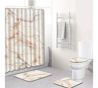 Hearda 3D Printing Modern 4 Piece Shower Curtain Set, Waterproof Fabric Bathroom Curtain Set with Hooks for Anti Slip Bathroom Rugs Set + Toilet Seat Cover +Bath Mat (Marble pattern 1,4pcs)