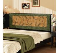 Hearda All-inclusive Dustproof Headboard Cover, Elastic Bed Protector Cover, Chinese Style Pattern Soft Headboard, Slipcover Single/Double/King, Head Board for Bedroom Decor (Green Leaves,150cm)