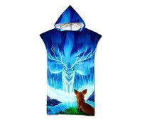 Hearda Beach Poncho with Hood for Swimming Surfing Diving, Microfiber 3DAnimal Print Surfing Towel, Unisex Quick-Drying Changing Robe Towel, One Size Fit All (110x75cm,fox)