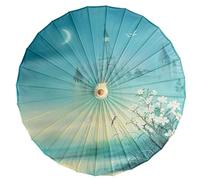 Hearda Chinese Paper Umbrella, Large Stick Oiled Paper Umbrellas Classical DIY Painting Handmade Parasol with Wooden Handle for Decoration Art Dance Wedding Bridal Party Decor (Crescent Moon)