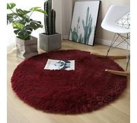 Hearda Fluffy Round Rugs for Bedrooms, Large Shaggy Rugs for Living Room Soft Thick Pile Plush Floor Mat with Non Slip Bottom Kids Carpet Play Mat for Bedside Kids Room (Burgundy A,80cm)