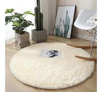 Hearda Fluffy Round Rugs for Bedrooms, Large Shaggy Rugs for Living Room Soft Thick Pile Plush Floor Mat with Non Slip Bottom Kids Carpet Play Mat for Bedside Kids Room (Beige A,40cm)