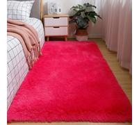 Hearda Fluffy Rugs for Bedrooms, Large Shaggy Rugs for Living Room Soft Thick Pile Plush Floor Mat with Non Slip Bottom Kids Carpet Play Mat for Bedside Kids Room (Rose Red E,40x120cm)