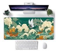Hearda Gaming Mouse Mat, Large Mouse Mat, New Chinese Style Mousepad with Stitched Edges, Non-Slip Rubber Base Mouse Pads, Desk Mat, Home Desk Accessories for Office Home (Green 1,800x300x3mm)