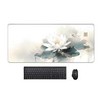 Hearda Gaming Mouse Mat, Retro Lotus Pattern Large Mouse Mat, Mousepad with Stitched Edges, Non-Slip Rubber Base Mouse Pads, Desk Mat, Home Desk Accessories for Office & Home (White,900x400x3mm)