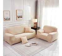 Hearda High Stretch Sofa Covers 1/2/3/4 Seater, Monochrome Soft Elastic Non Slip Sofa Slipcover Washable Universal Couch Sofa Cover for Kids Pets Living (3-Seater,Champagne)